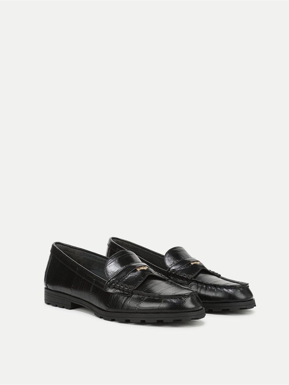 Veronica Beard Penny Black Leather Eel-Embossed Lug-Sole Loafer Sz 9.5 $395